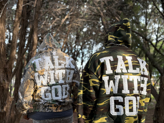 TALK WITH GOD”: The Camo Zip-Up Hoodie That’s Stirring Souls and Selling Out Fast