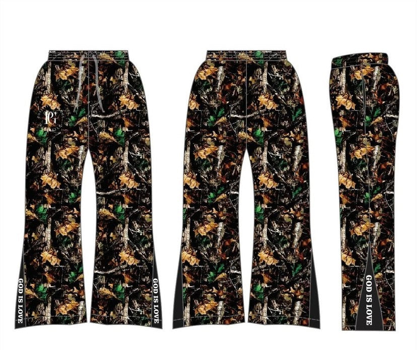 DARK WOODLAND CAMO GOD IS LOVE FLARE/JOGGERS