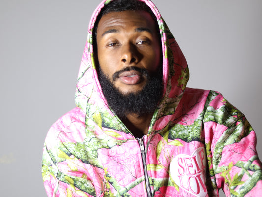 LIGHT PINK WOODLAND CAMO TALK WITH GOD ZIP UP HOODIE