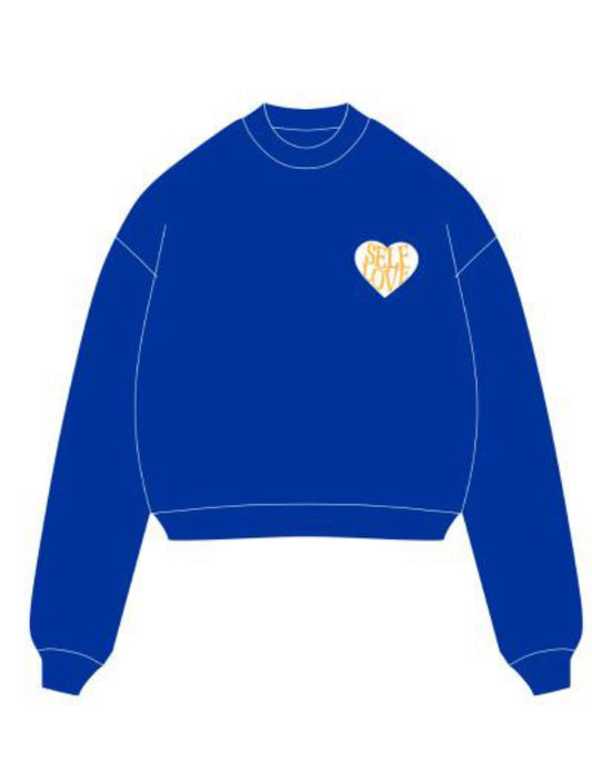 BLUE & GOLD TALK WITH GOD CROP SWEATSHIRT