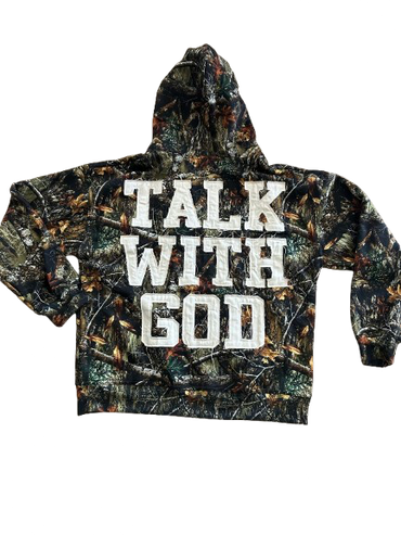 DARK Woodland Camo TALK WITH GOD Zip-Up Hoodie | Limited Edition Faith Streetwear | PEGSTYLES