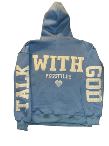 TALK WITH GOD Baby Blue Retro Hoodie - Divine Clarity Energy | PEGSTYLES