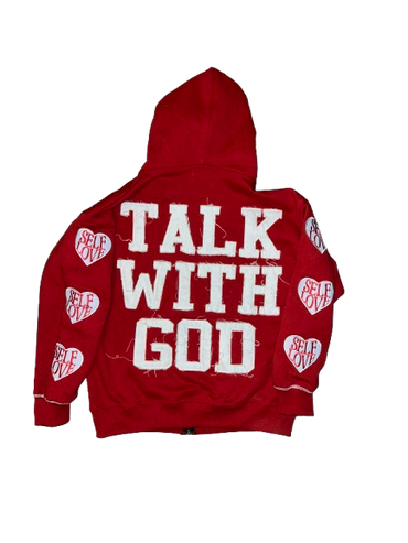 TALK WITH GOD RED ZIP UP HOODIE