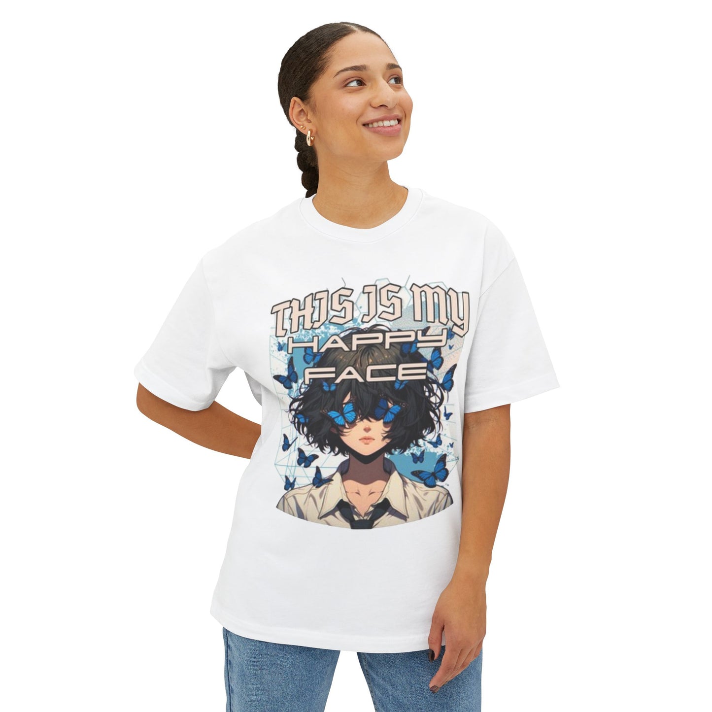 THIS IS MY HAPPY FACE ANIME Unisex Oversized Boxy Tee