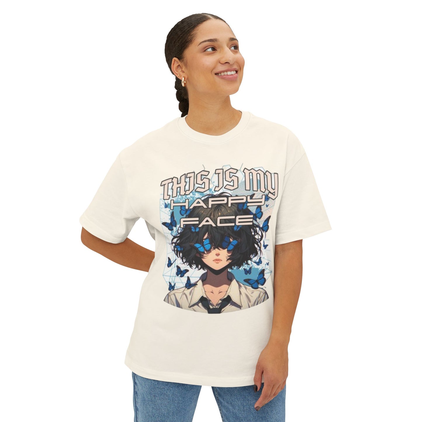 THIS IS MY HAPPY FACE ANIME Unisex Oversized Boxy Tee