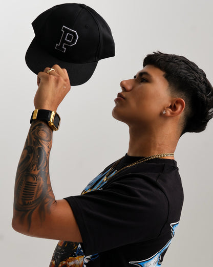 Signature P Black Snapback Hat | Unisex Streetwear