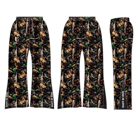 DARK WOODLAND CAMO GOD IS LOVE FLARE/JOGGERS