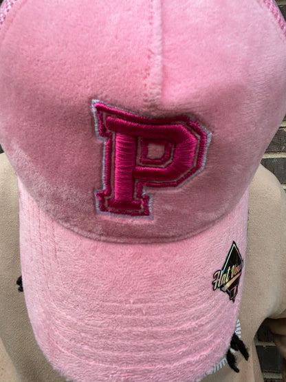 PINK SUEDE P (CANCER AWARENESS) TRUCKER HAT