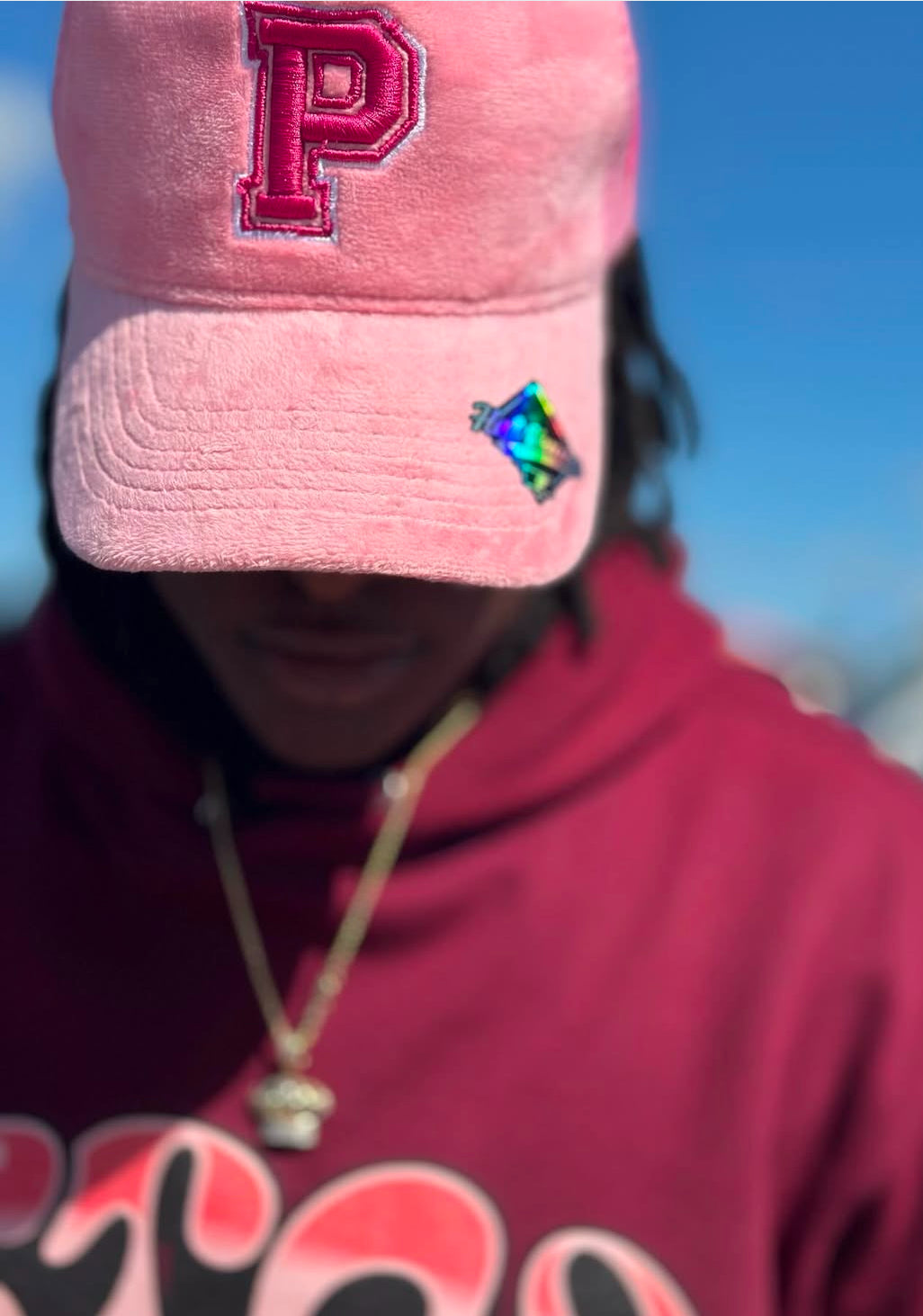 PINK SUEDE P (CANCER AWARENESS) TRUCKER HAT