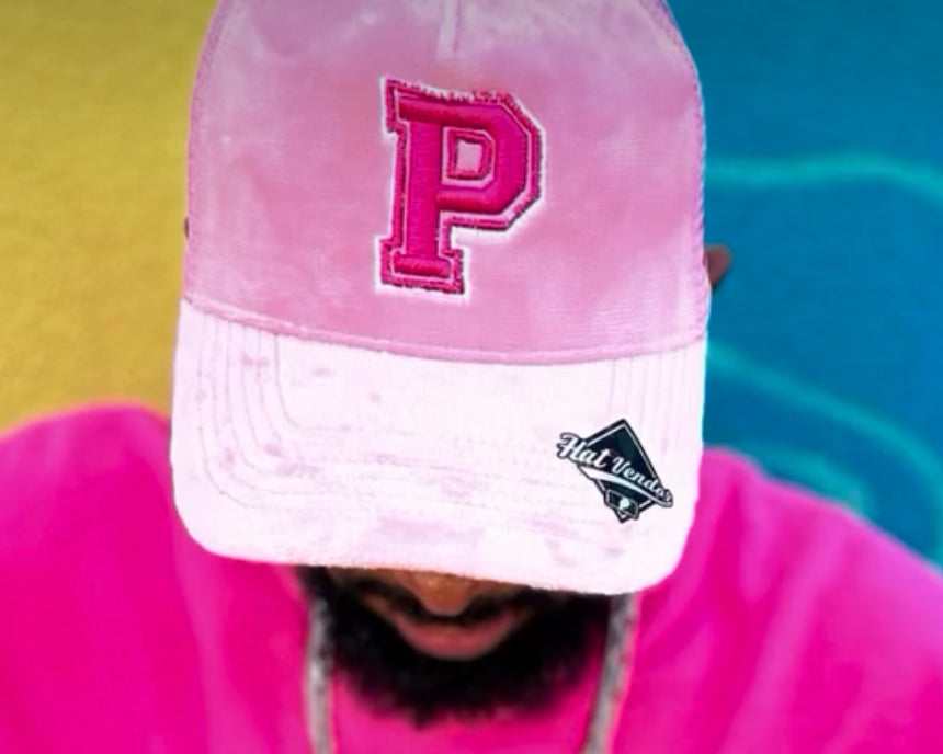 PINK SUEDE P (CANCER AWARENESS) TRUCKER HAT