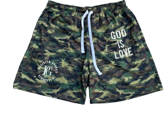 GOD IS LOVE | Army Green Camo Shorts
