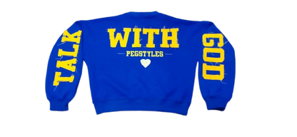 BLUE & GOLD TALK WITH GOD CROP SWEATSHIRT
