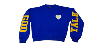 BLUE & GOLD TALK WITH GOD CROP SWEATSHIRT