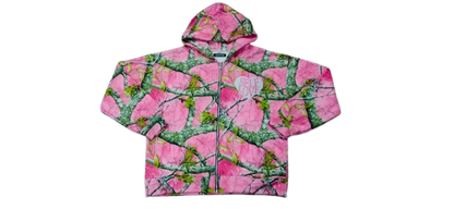 LIGHT PINK WOODLAND CAMO TALK WITH GOD ZIP UP HOODIE