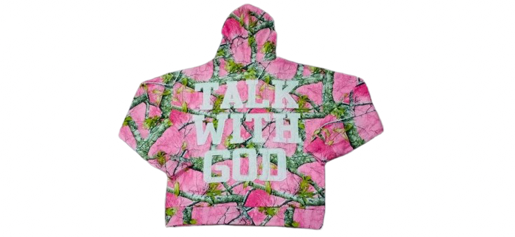 LIGHT PINK WOODLAND CAMO TALK WITH GOD ZIP UP HOODIE