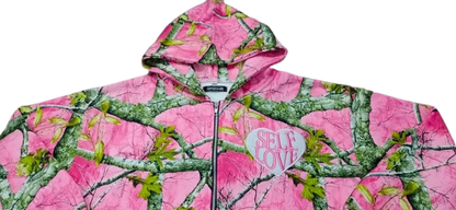 LIGHT PINK WOODLAND CAMO TALK WITH GOD ZIP UP HOODIE