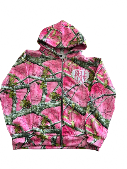 LIGHT PINK WOODLAND CAMO TALK WITH GOD ZIP UP HOODIE