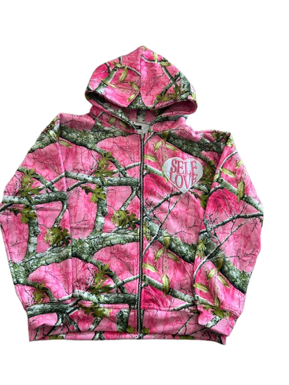 LIGHT PINK WOODLAND CAMO TALK WITH GOD ZIP UP HOODIE