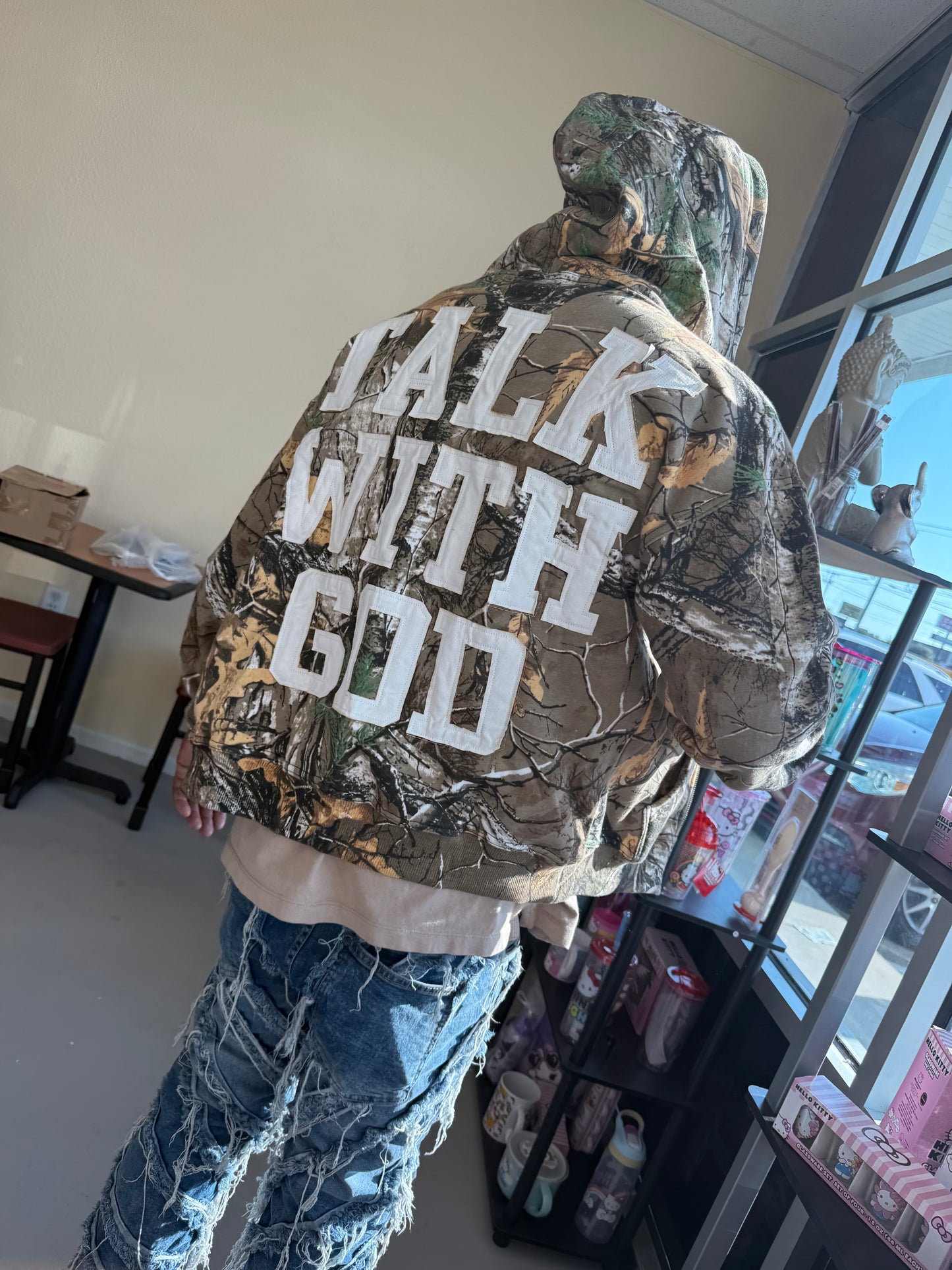 LIGHT WOODLAND CAMO TALK WITH GOD ZIP UP HOODIE