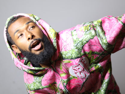 LIGHT PINK WOODLAND CAMO TALK WITH GOD ZIP UP HOODIE