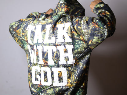 DARK Woodland Camo TALK WITH GOD Zip-Up Hoodie | Limited Edition Faith Streetwear | PEGSTYLES