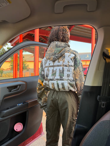 LIGHT WOODLAND CAMO TALK WITH GOD ZIP UP HOODIE