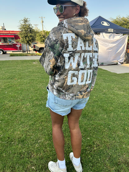 LIGHT WOODLAND CAMO TALK WITH GOD ZIP UP HOODIE