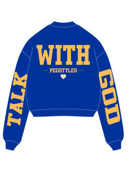 BLUE & GOLD TALK WITH GOD CROP SWEATSHIRT