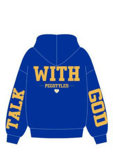 TALK WITH GOD Blue & Gold Hoodie - Divine Alignment Energy | PEGSTYLES