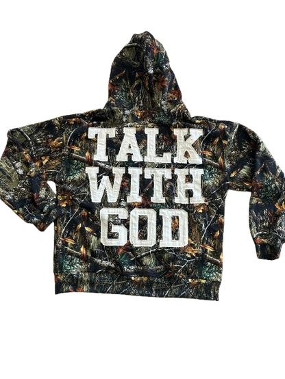 DARK Woodland Camo TALK WITH GOD Zip-Up Hoodie | Limited Edition Faith Streetwear | PEGSTYLES