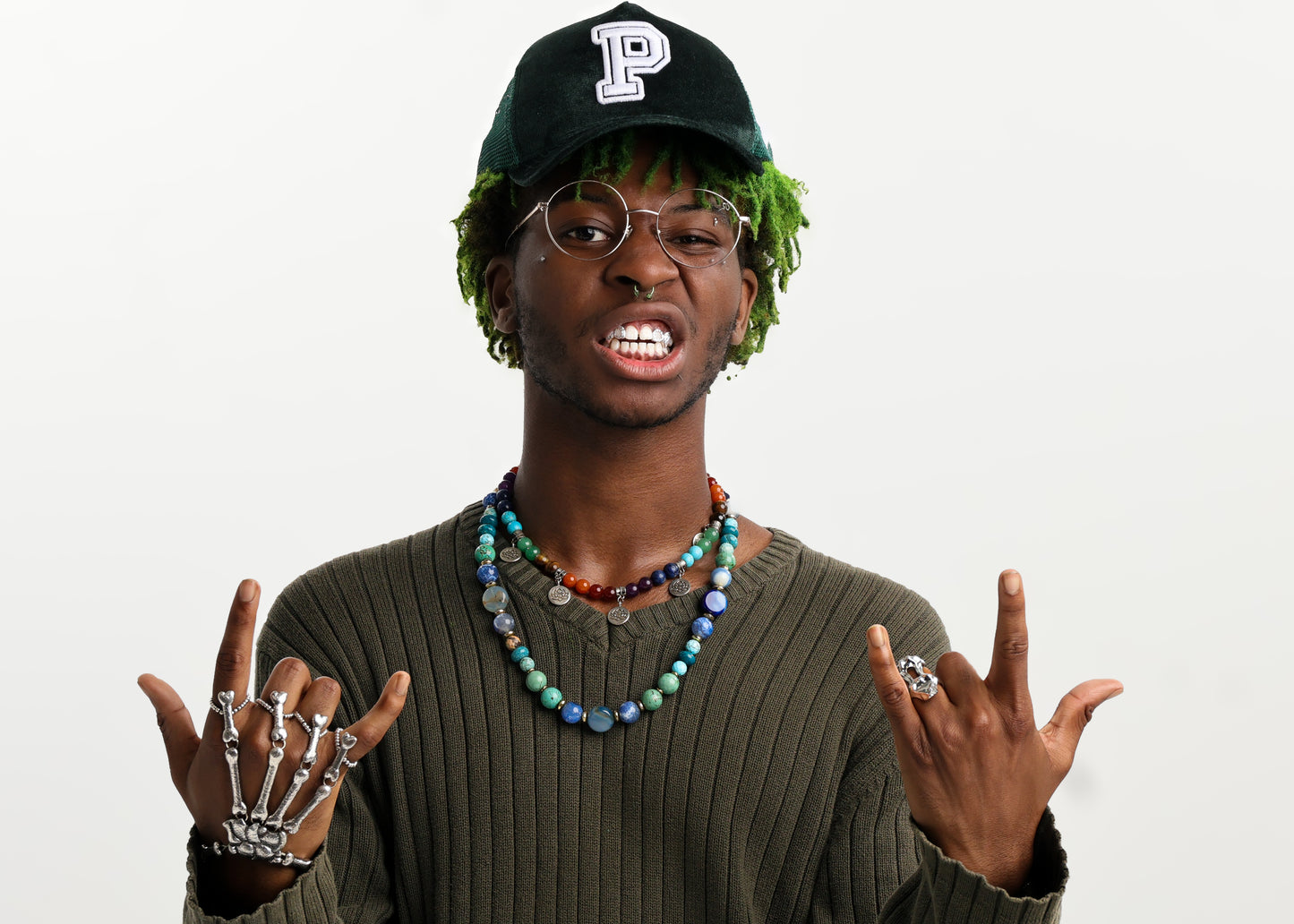 PEGSTYLES Emerald Green Suede Trucker Hat | Embroidered P Trucker Hat