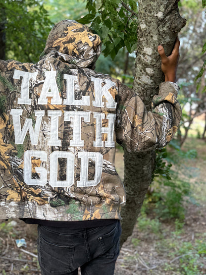 LIGHT WOODLAND CAMO TALK WITH GOD ZIP UP HOODIE