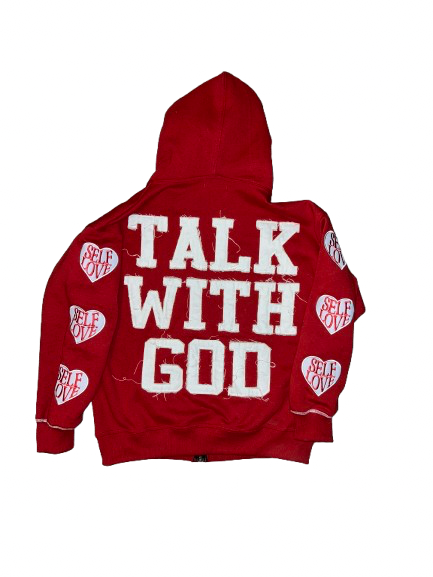 TALK WITH GOD RED ZIP UP HOODIE