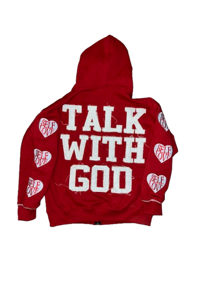 TALK WITH GOD RED ZIP UP HOODIE