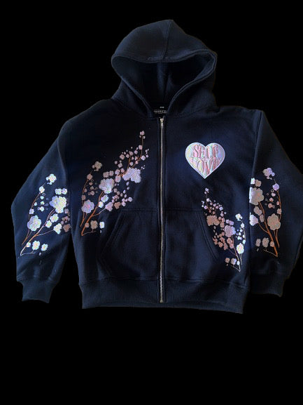 TALK WITH GOD Black Cherry Blossom Zip Up Hoodie